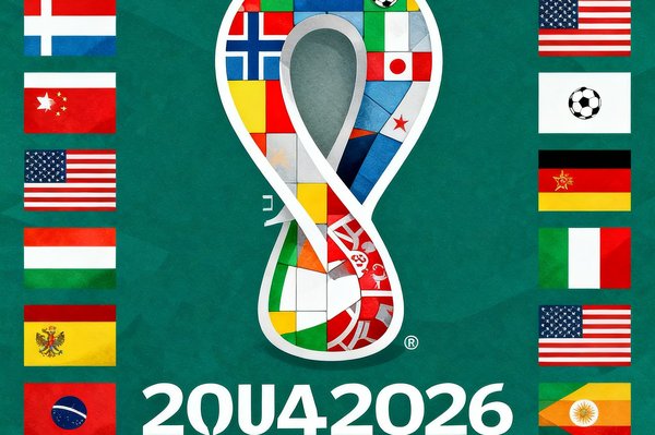 48个参赛国家的国旗被拼成2026世界杯官方标识的图案，色彩缤纷象征着全球足球大家庭的团结