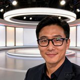 一位戴着黑框眼镜的体育媒体从业者，表情专业且友善，背景是演播室灯光